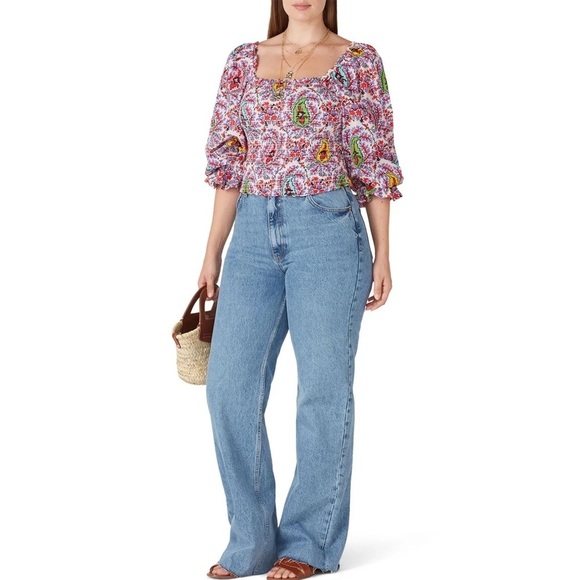 RHODE ALICIA PRINTED PAISLEY BLOUSE SIZE - Picture 1 of 12